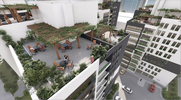 Ayazağa projesinin mimari görselleştirmesi: çatı terasındaki oturma alanı